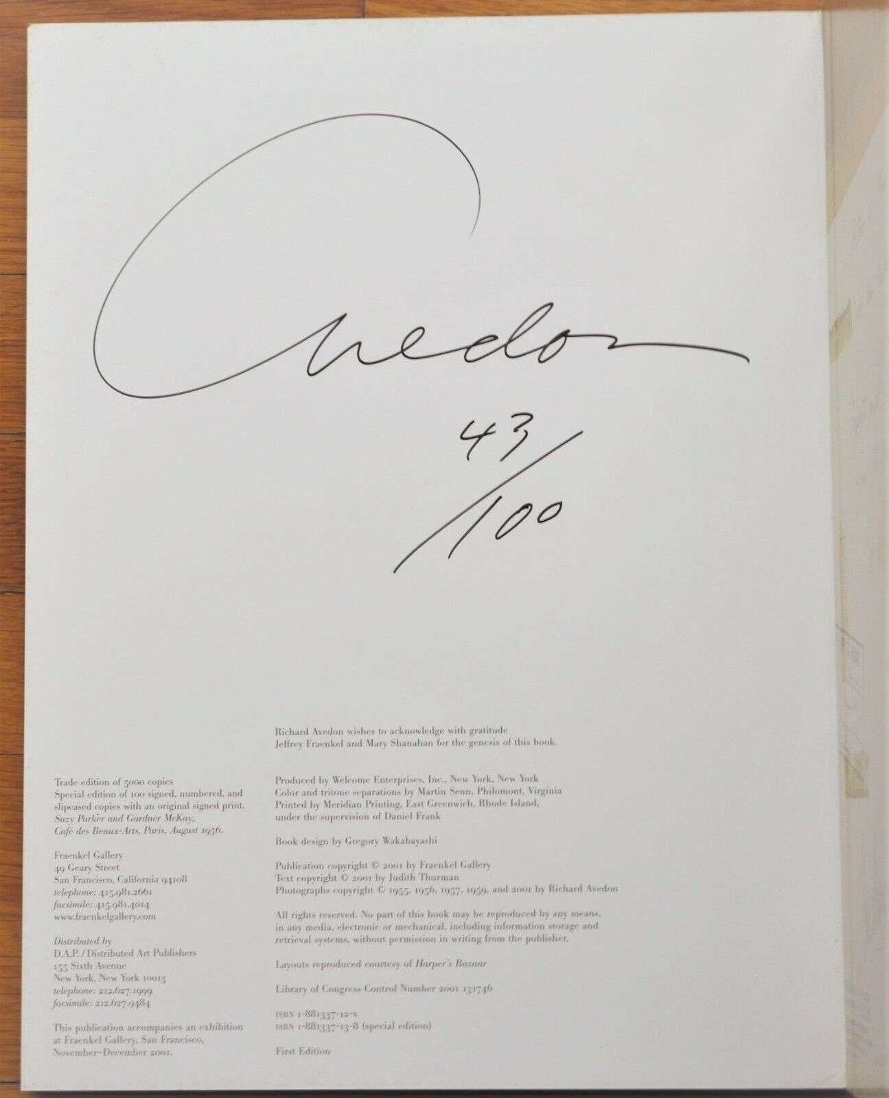 Richard Avedon / MADE IN FRANCE SIGNED LIMITED EDITION 1/100 WITH SILVER 1st ed
