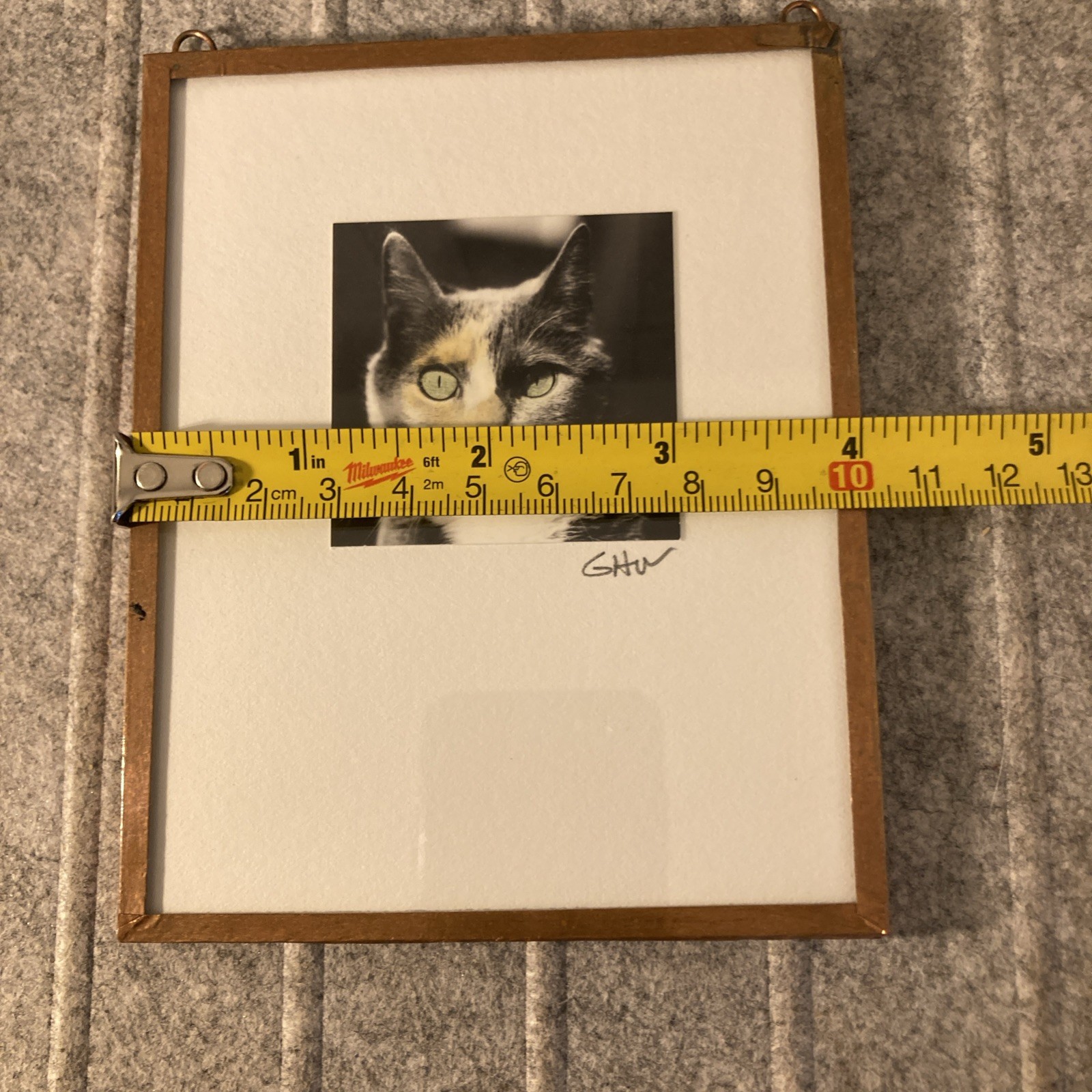 Calico Cat Portrait Soddered Copper Frame Photograph Miniature Artsy Tom Cat