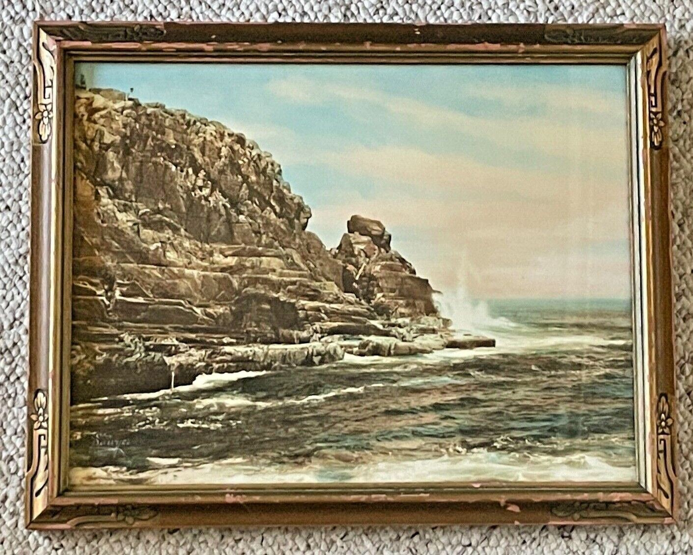 Large Charles Sawyer Bald Head Cliff York ME Seascape Hand Colored Photo
