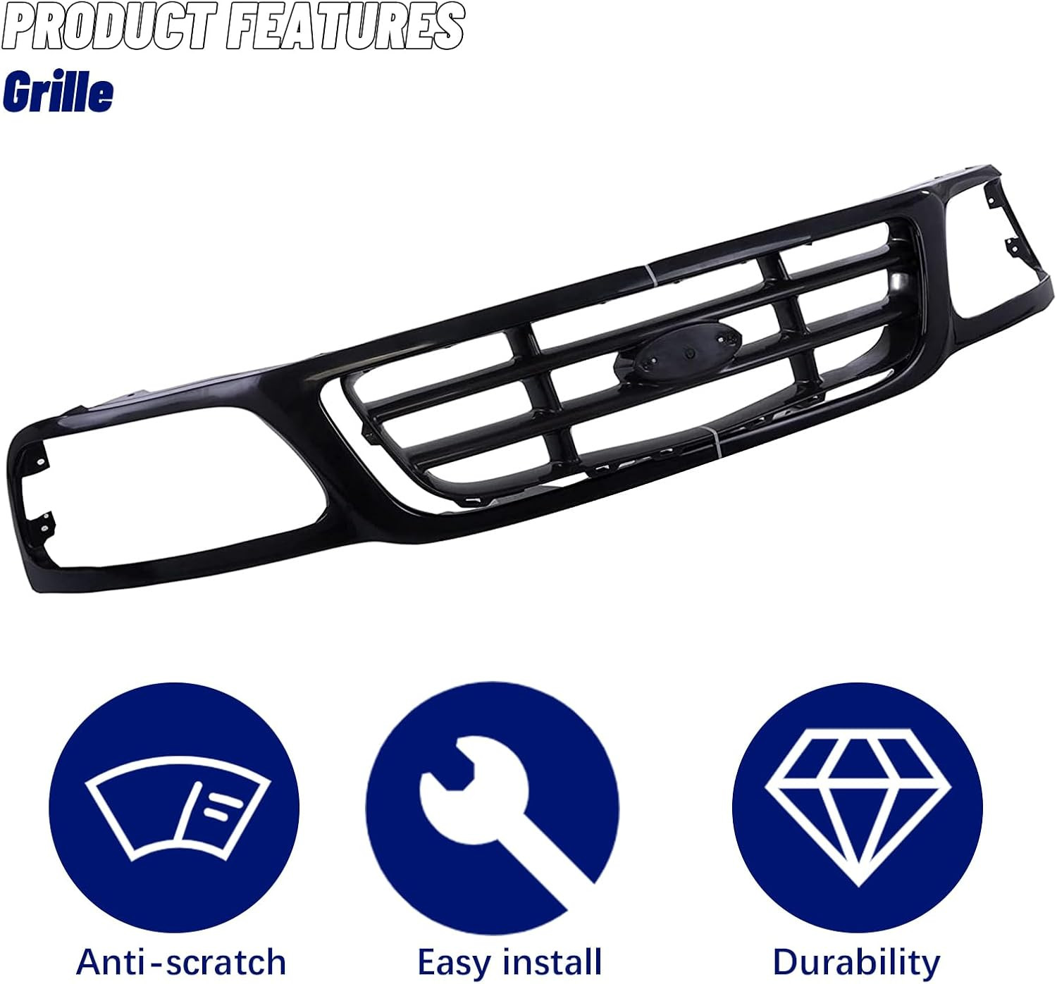 Replacement Parts Front Grille Grill Assembly with Cross Bar Insert Compatible w