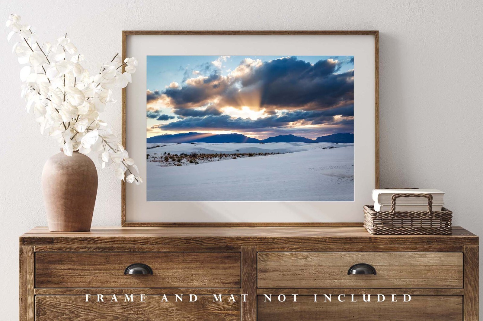 Print of Sunbeams Over Mountains at White Sands National Park New Mexico