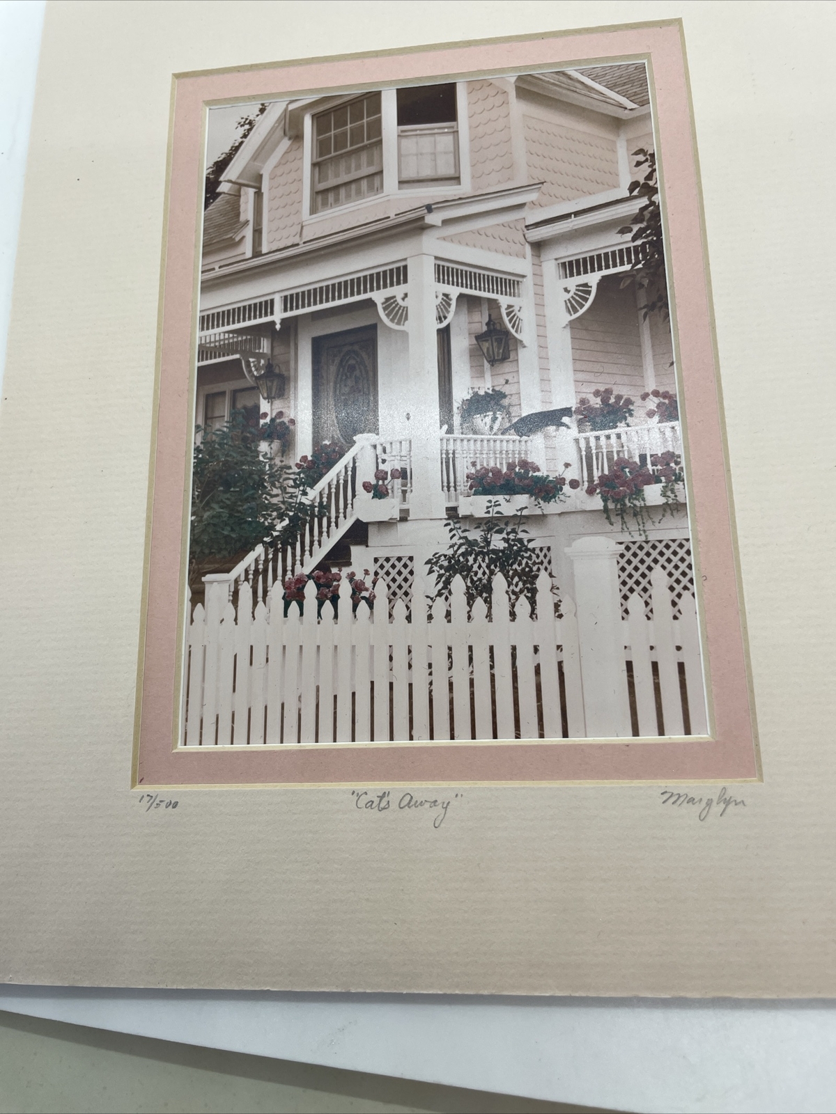 Victorian House Cat’s Away Matted Photo Print SIGNED Marylyn # 17/500 Pink&Roses