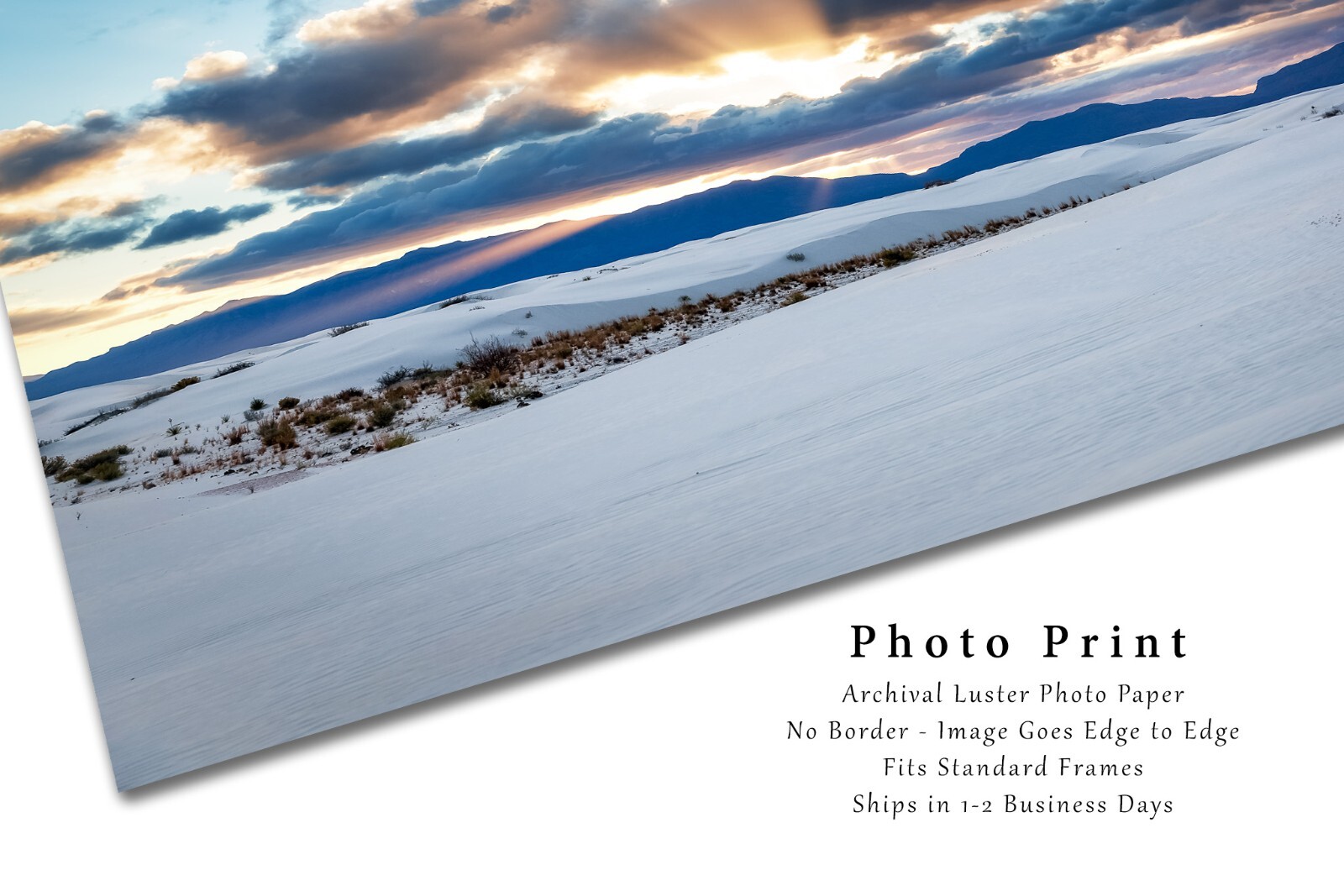 Print of Sunbeams Over Mountains at White Sands National Park New Mexico