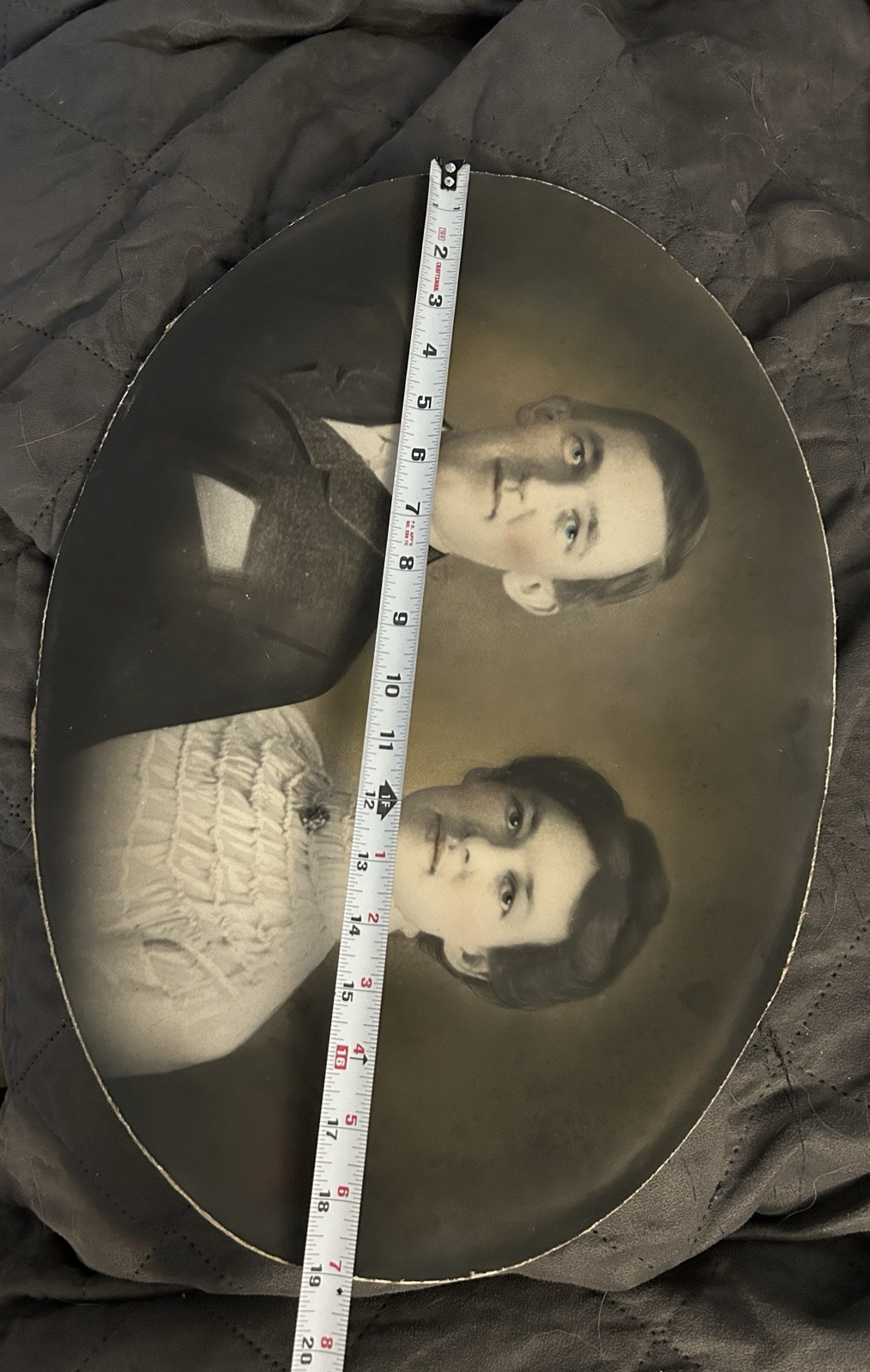 2 Antique Large Oval Photos Of Baby & Parents (19×14) Bow In Photos