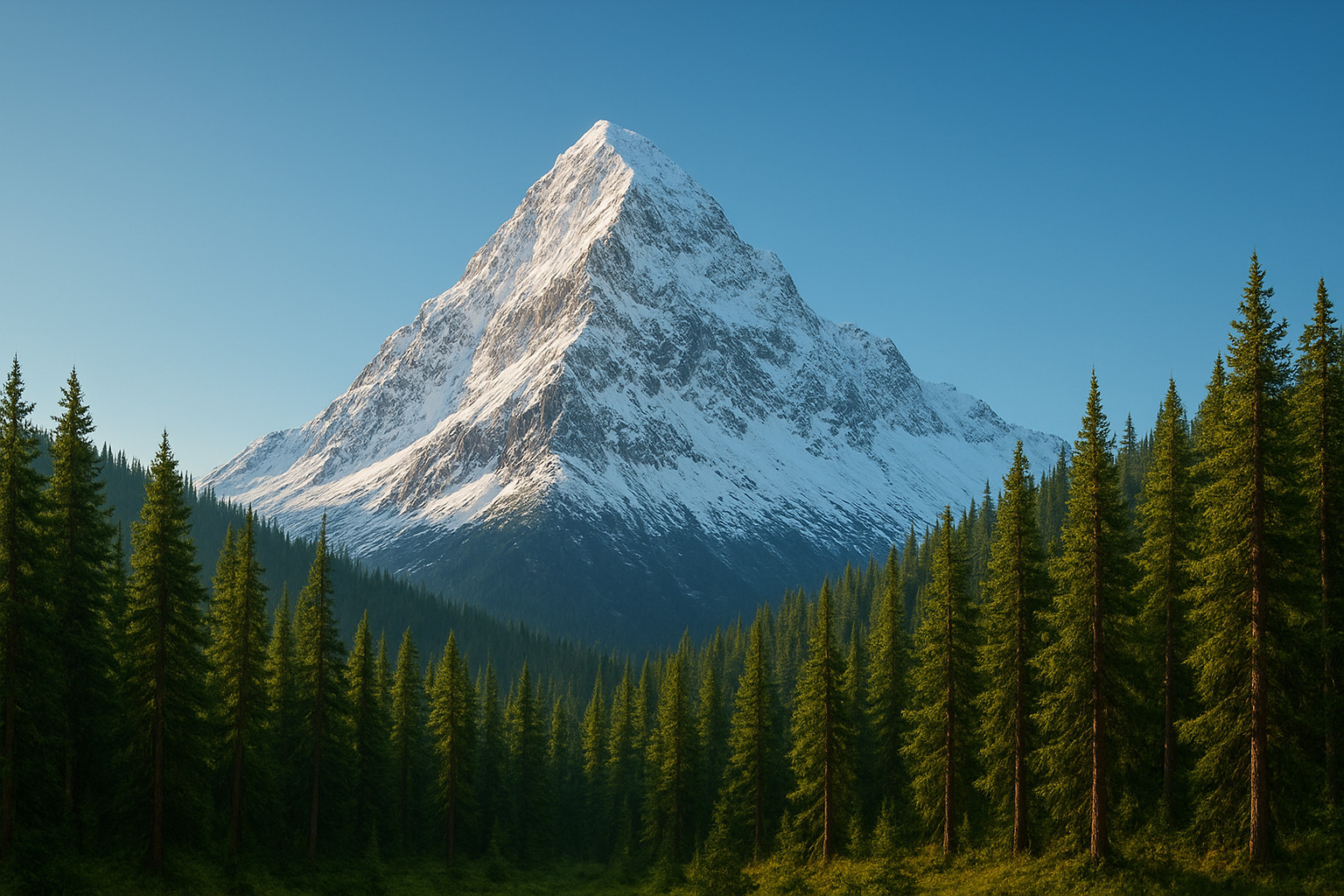 AI Generated Snow Mountain Landscape – Majestic Peak and Pine Forest Nature 11