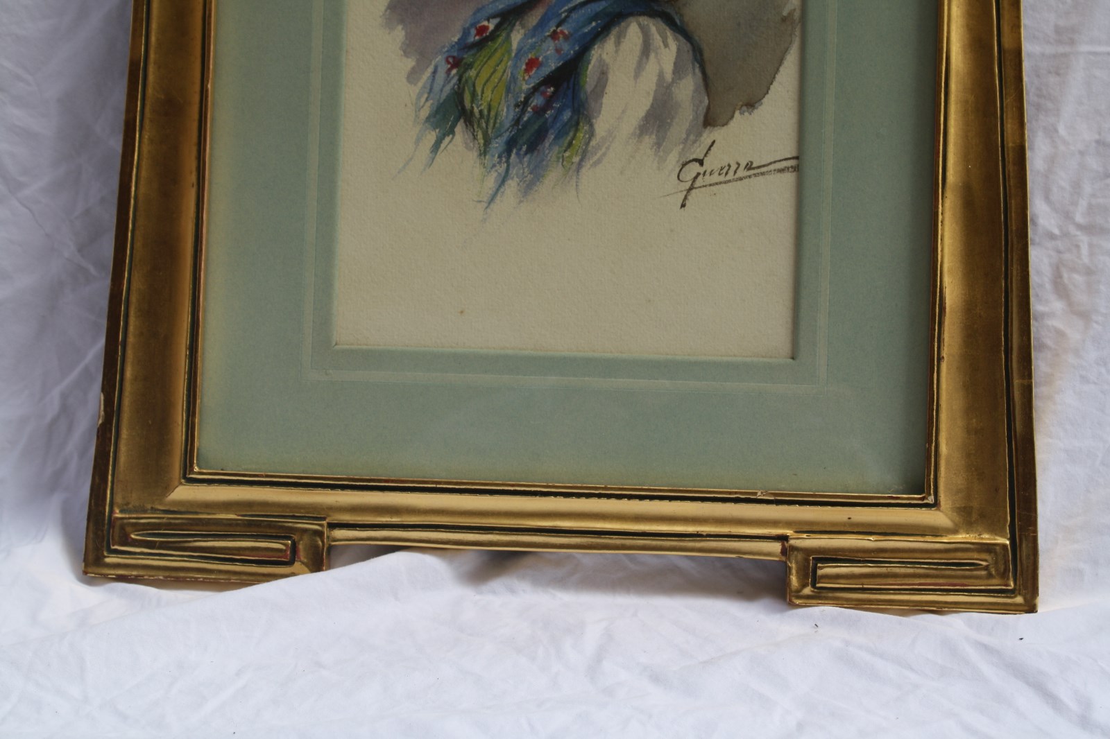 MAGNIFICENT 1930 WATER COLOR PAINTING OF A WOMAN BY JOSE GUERRO LISTED ARTIST