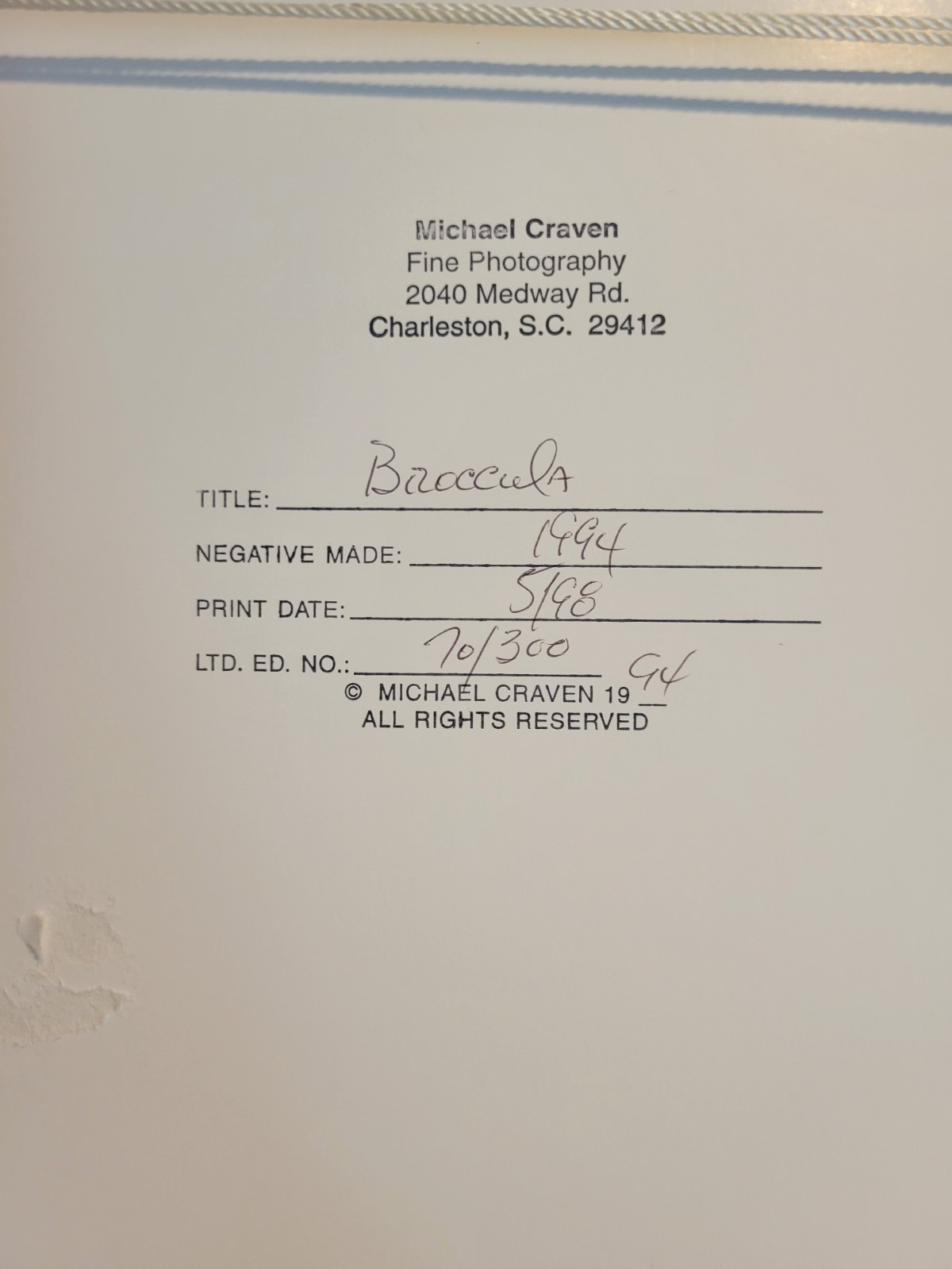 Michael Craven Fine Photography “Broccula” 1994 Signed Framed 70/300 Print 1998