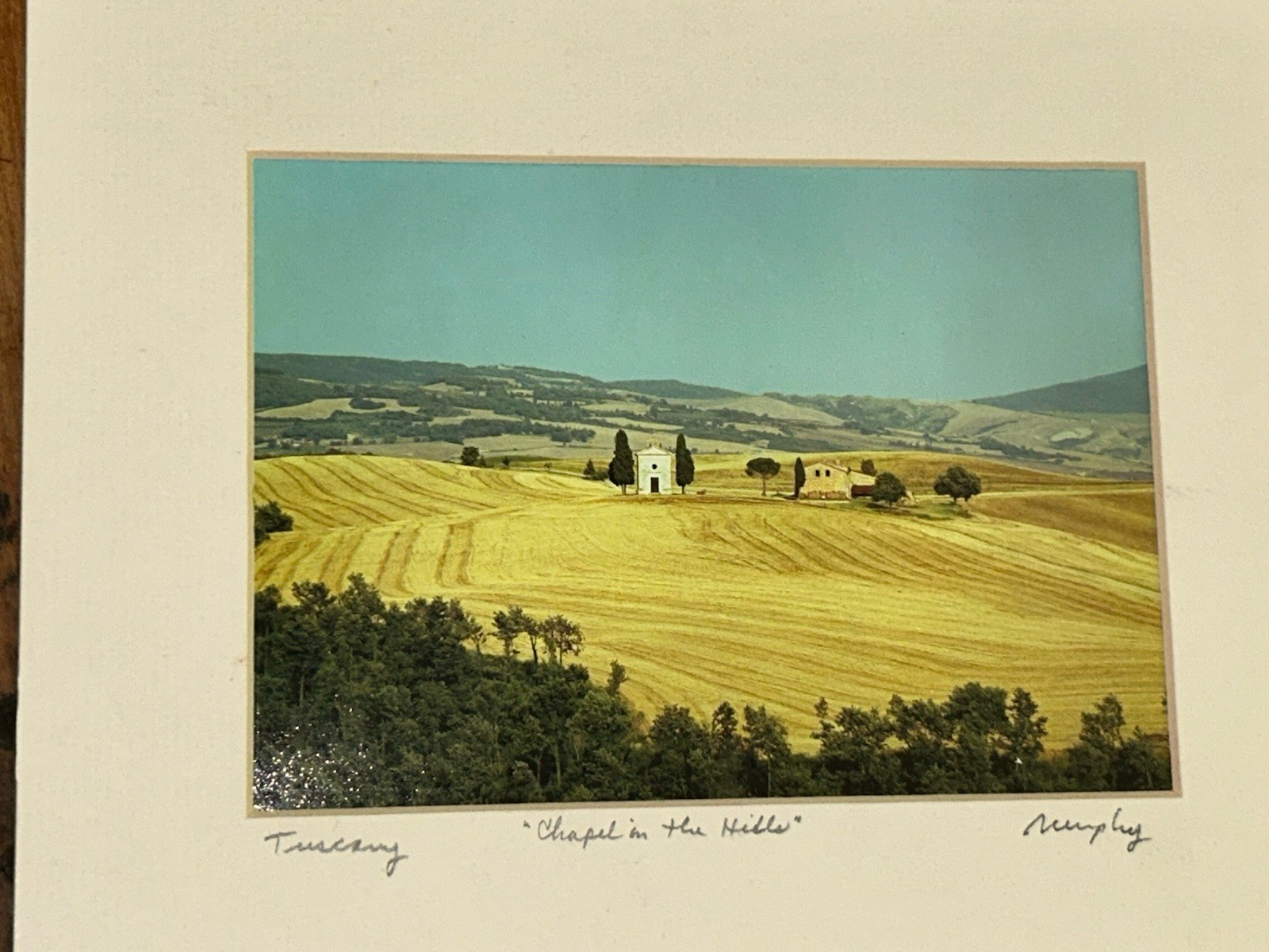VTG Italian Photograph Tuscany (5×7) CHAPEL IN THE HILLS Murphy Matted 8”T 10”W