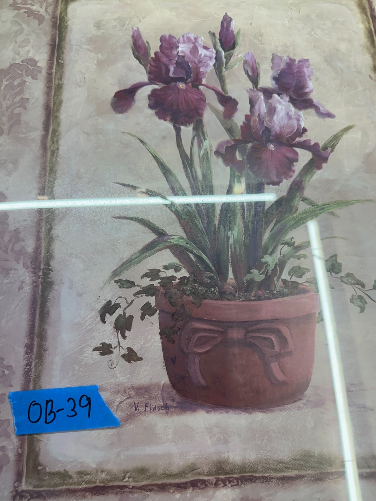 Vintage Large Vase Floral Framed Handmade Painted Picture by V. Flasch