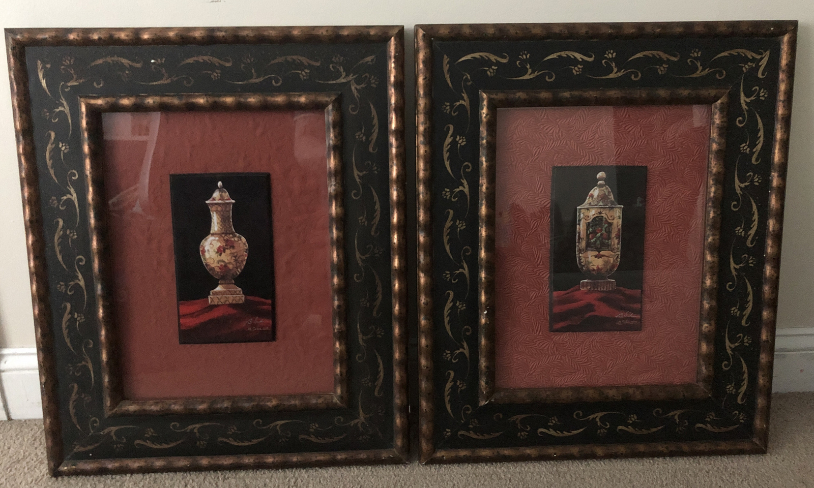 Set of 2 Paragon Picture Gallery French Porcelain Vases Framed Matching Frames