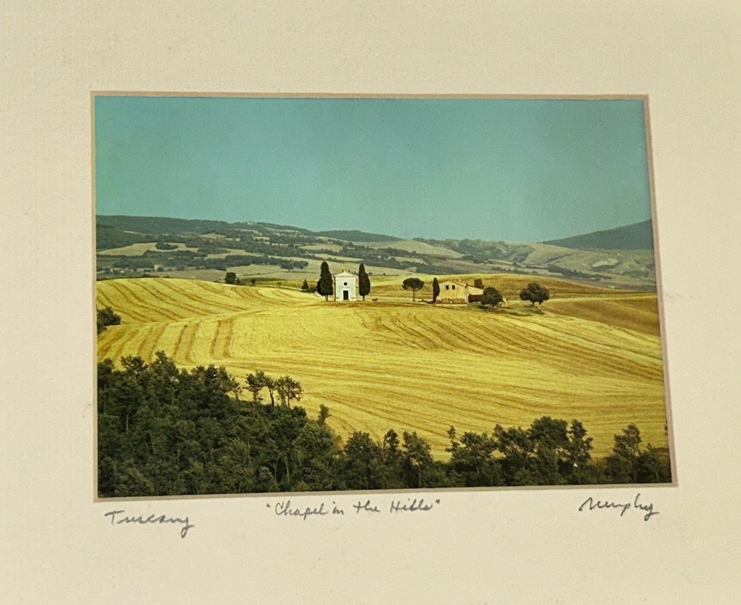 VTG Italian Photograph Tuscany (5×7) CHAPEL IN THE HILLS Murphy Matted 8”T 10”W