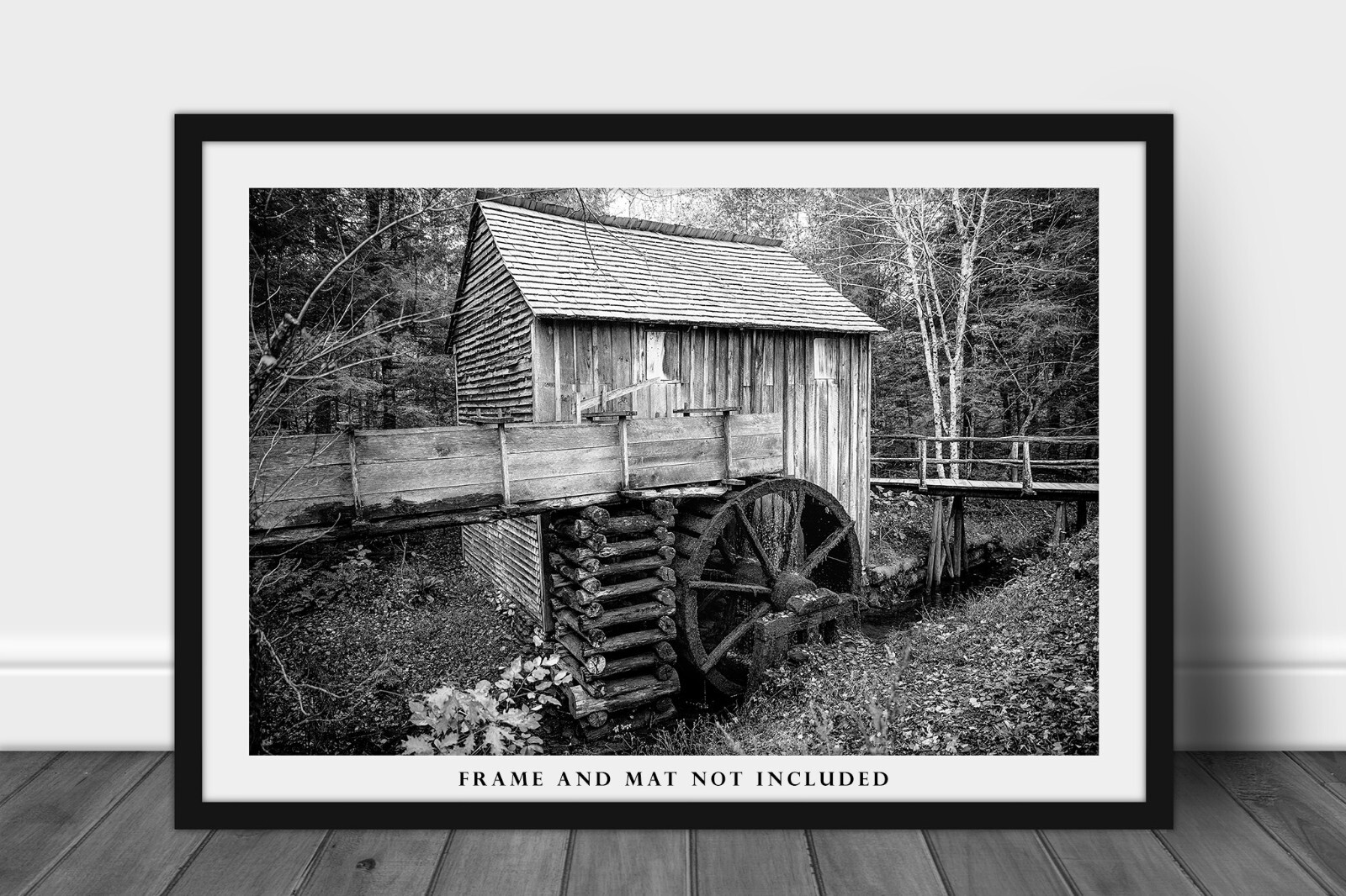 Black and White Wall Decor Art Print of Old Saw Mill in Great Smoky Mountains