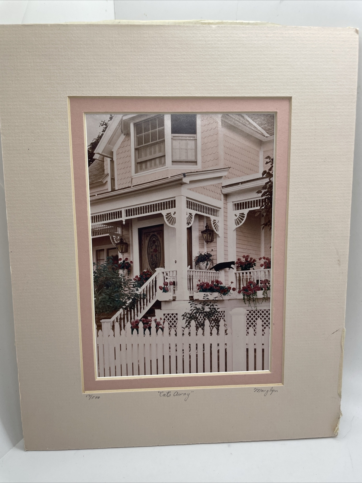 Victorian House Cat’s Away Matted Photo Print SIGNED Marylyn # 17/500 Pink&Roses