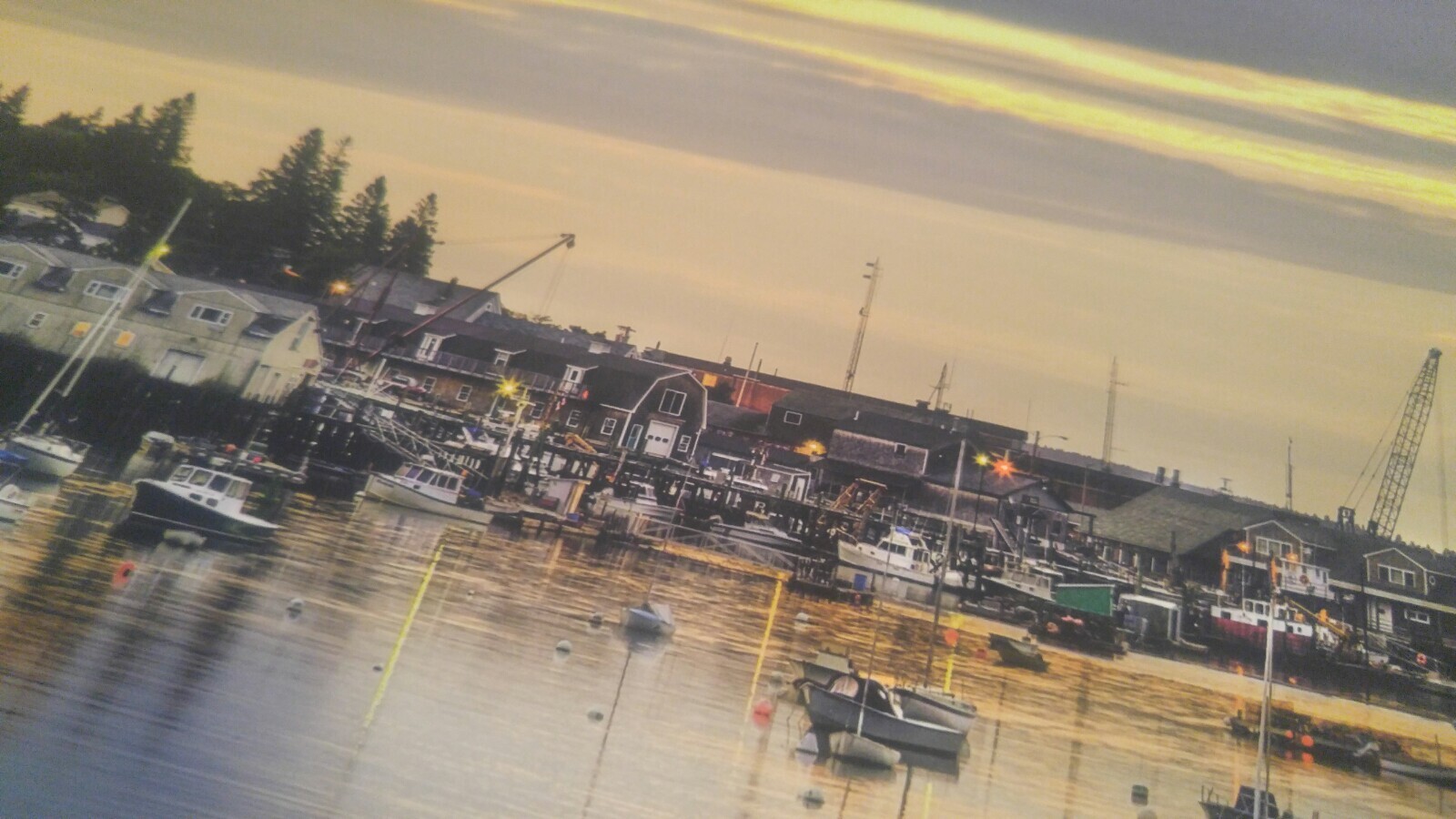 19×13 Digital Art Photograph Bay Ocean Fishing Village Pier Docks Boat Scenic
