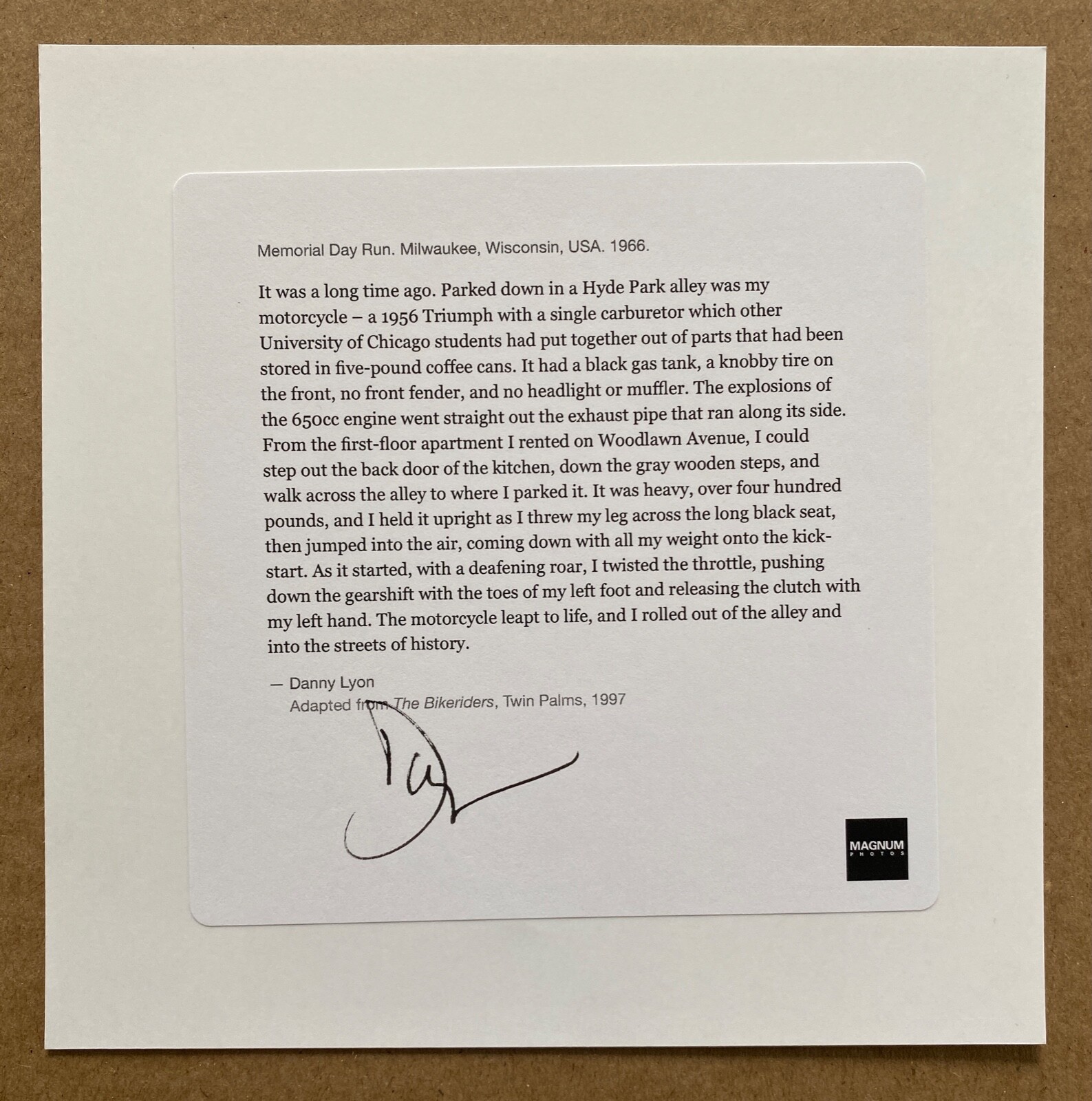 DANNY LYON signed photograph – 2021 Magnum Square Print