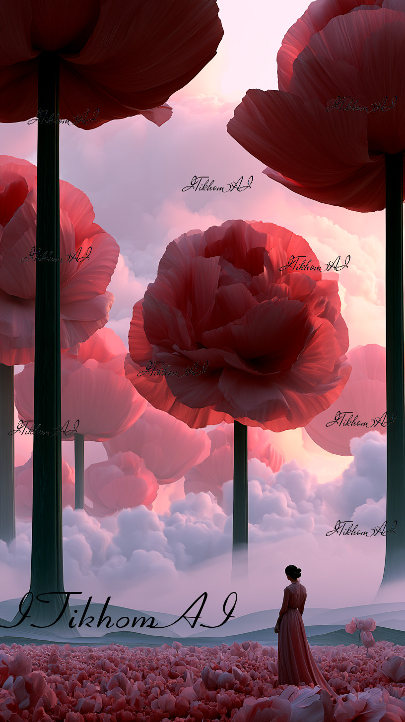 Digital Art Picteres Surrealism Landscape Flowers Fog Woman Background Wallpaper