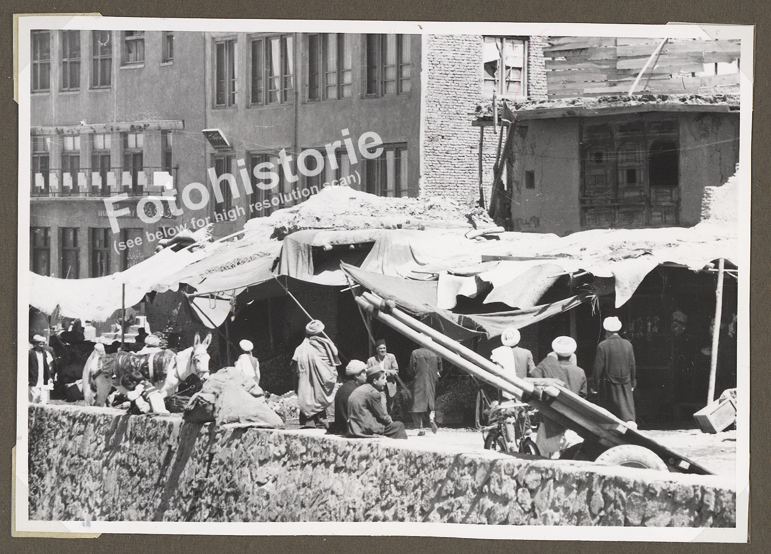 Photo Kabul Afghanistan Bazaar Donkey Market Scene 1960s