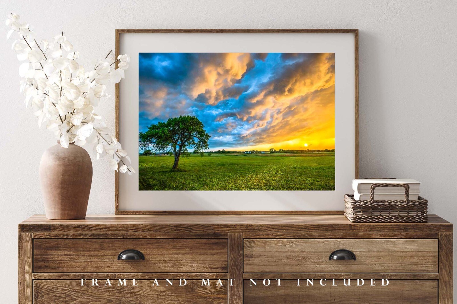 Storm Clouds Photography Print: Texas Sunset Sky Landscape Tree Weather Photo