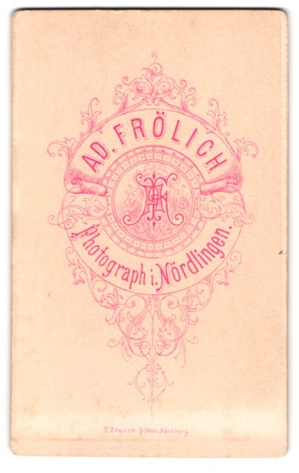 Photograph Ad. Frölich, Nördlingen, monogram of the photographer in coat of arms