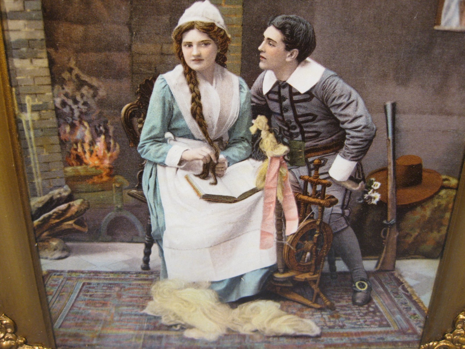 Rare Antique Victorian Art Glass Circa 1900 Picture Man & Woman 9″ X 7″