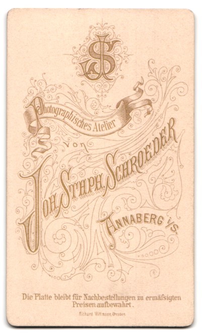 Photograph Joh. Sthph. Schoeder, Annaberg i. S., Photographer’s Monogram About