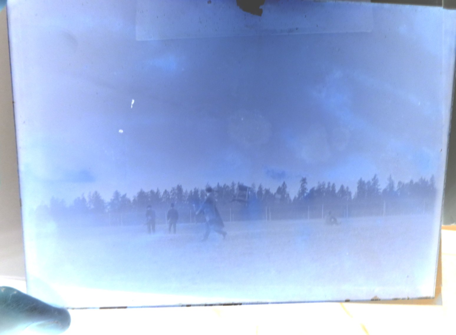 Antique Photograph Glass Negative “Air Ship” Biplane Taking Off Test Flight 1909