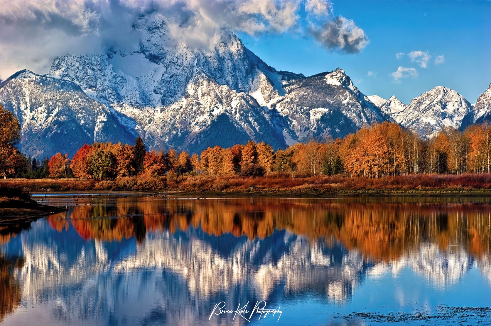 Grand Tetons Oxbow Bend Framed Mountain Autumn Landscape Photograph Wall Art