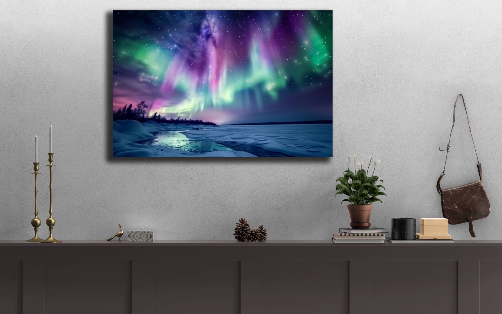 Northern Lights Aurora Borealis Photography, Snowy Alaska Landscape Nature Print