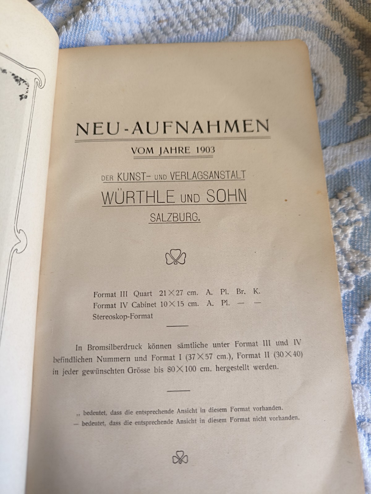 Stereoscopy catalogue Wuerthle & Sohn Salzburg aristophot data collection 1903