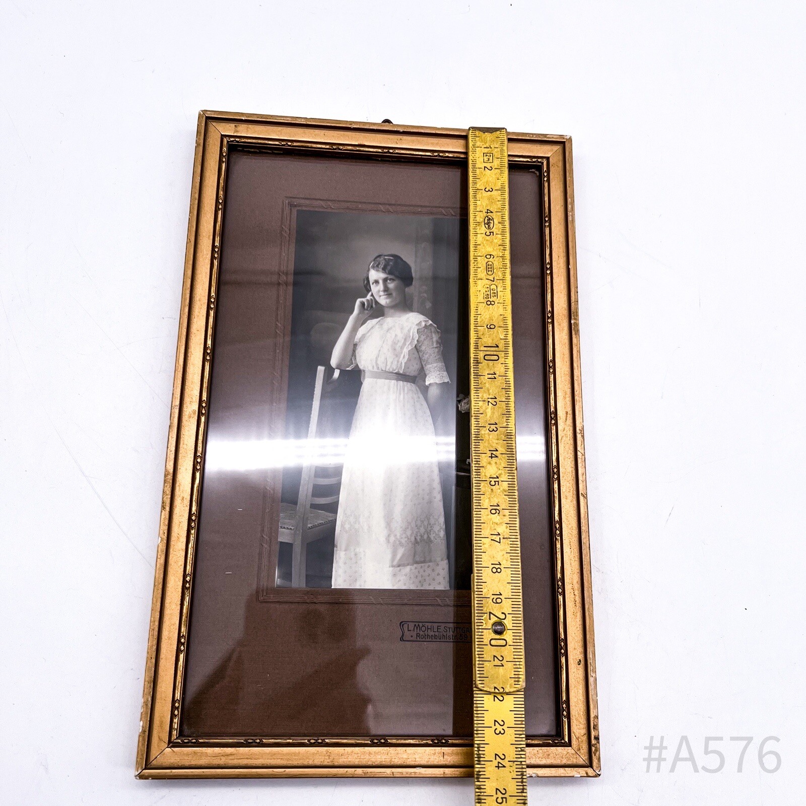 Antique Photograph With Frame & Glass Insert L. Möhle, Stuttgart 15 X 24 Cm