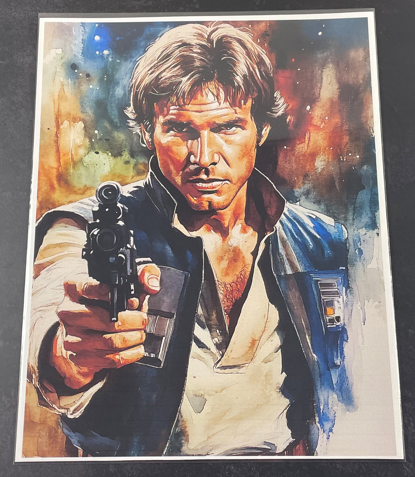 Watercolor Inspired Star Wars Collectible 8.5×11 Canvas Fan Art – Han Solo
