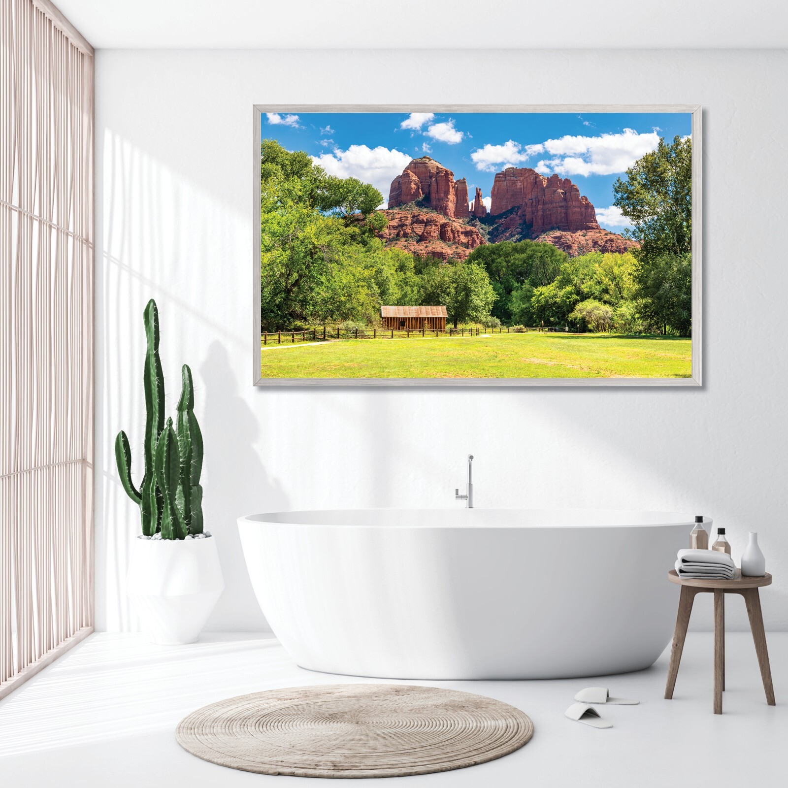 Cathedral Rock, Sedona Arizona Landscape Photo, Water Wheel and Barn, AZ Print