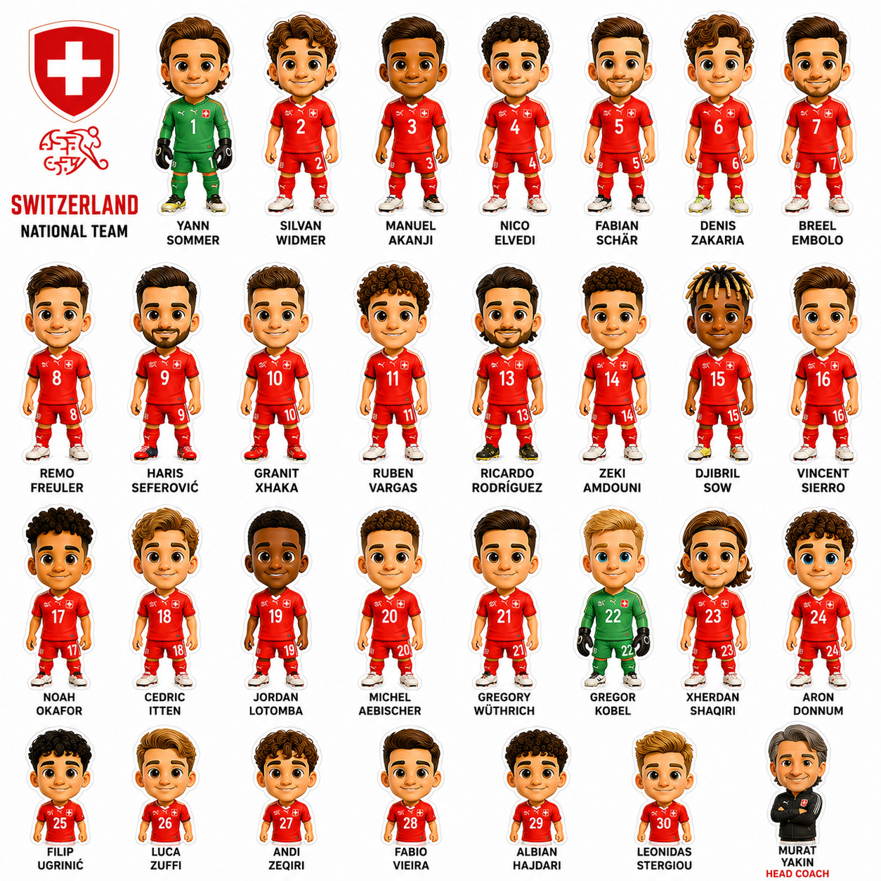 Switzerland Football Stickers Sheet Kids Adults | Cute 3D Cartoon Digital Downlo
