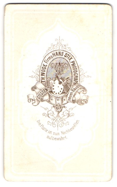 Photograph Th. Wode, Giessen, address and monogram of the photographer in Umrandu