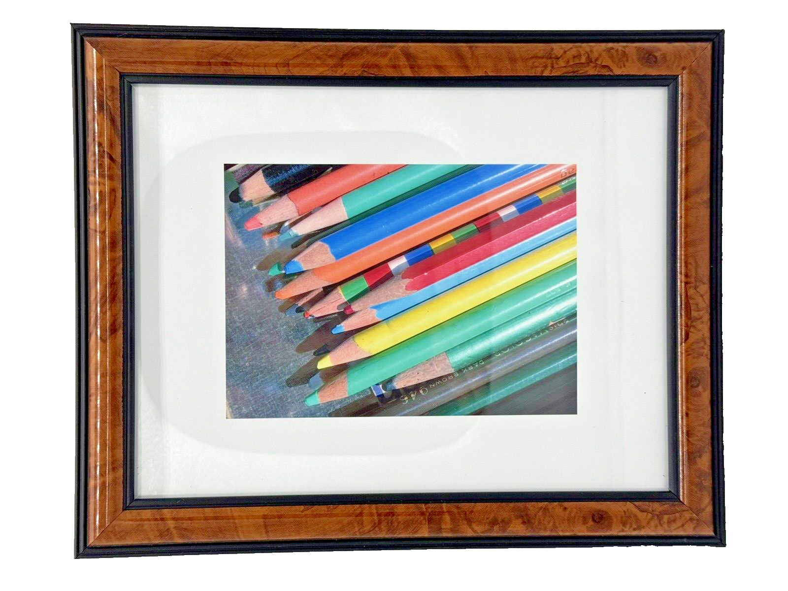 Pair of Framed and Matted Pencil and Paint Art Photographs 12.75″W x 10.25″H