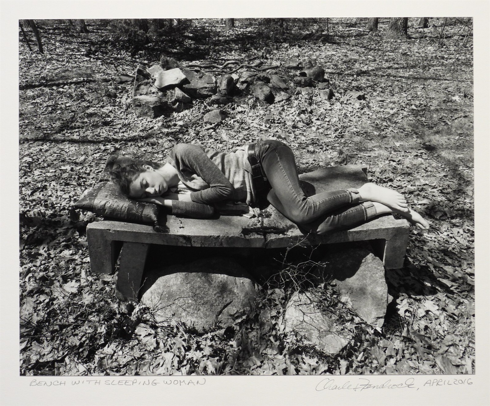Charles Fendrock Silver Gelatin Large Format Photograph Bench w/ Sleeping Woman