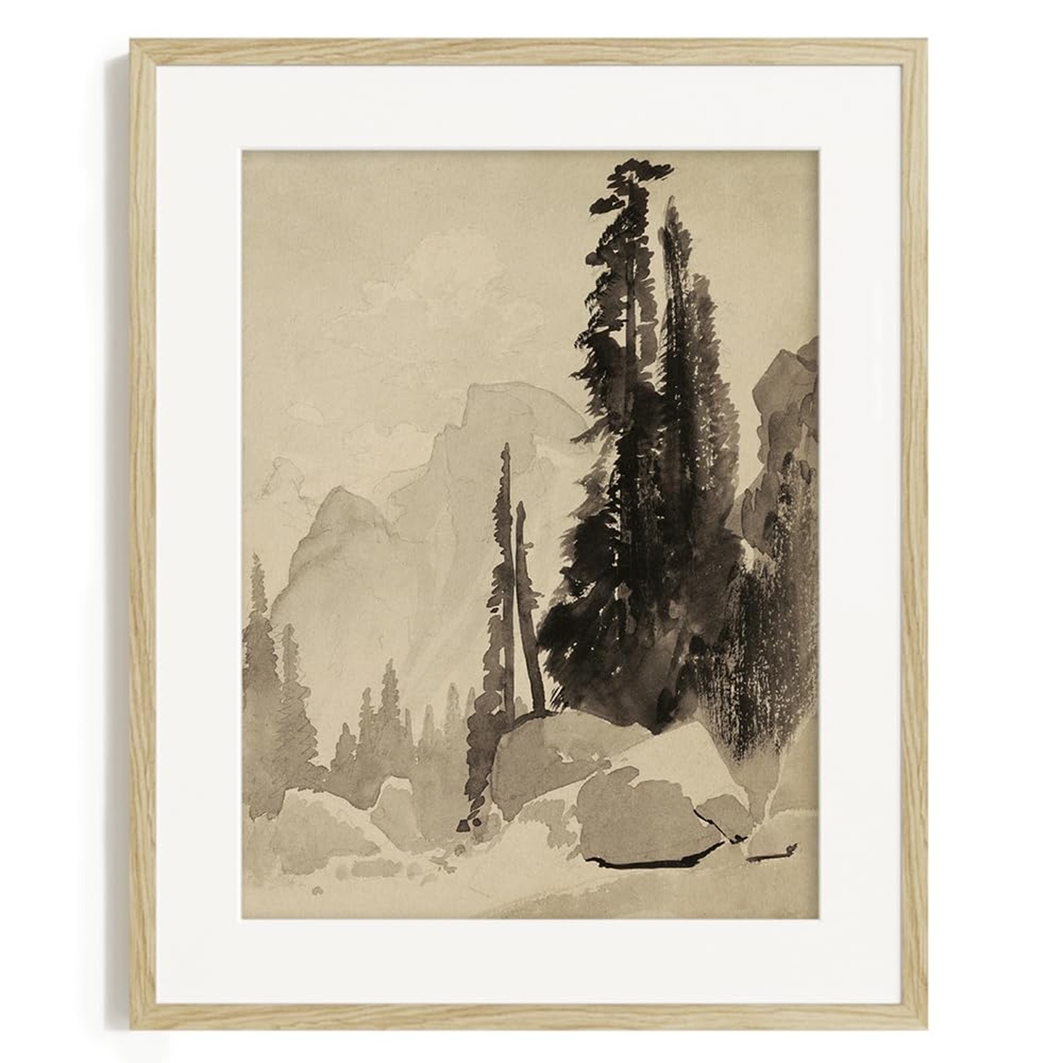 Forest Landscape Drawing Print Poster – Vintage Farmhouse Engrave Line Wall A…