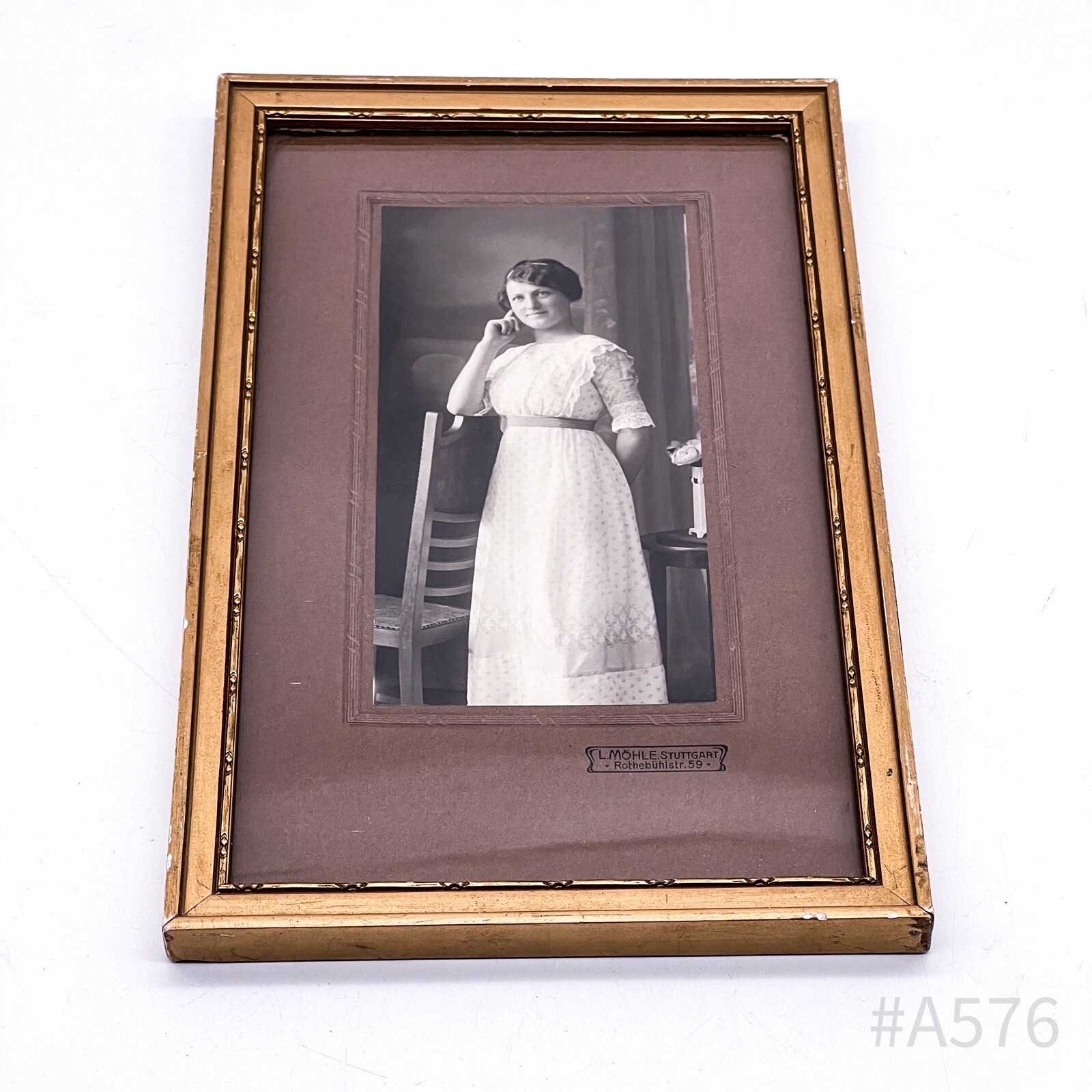 Antique Photograph With Frame & Glass Insert L. Möhle, Stuttgart 15 X 24 Cm