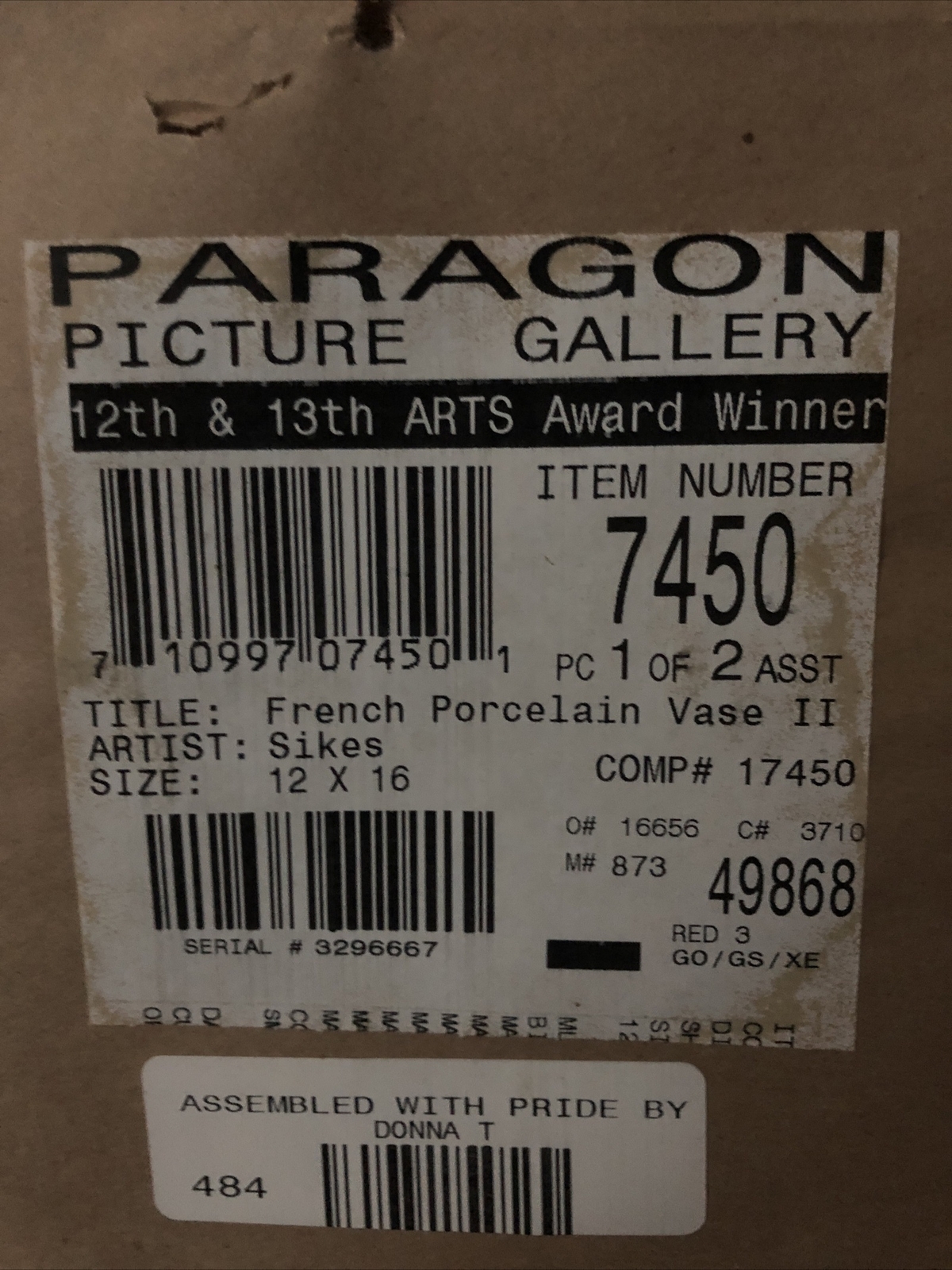 Set of 2 Paragon Picture Gallery French Porcelain Vases Framed Matching Frames