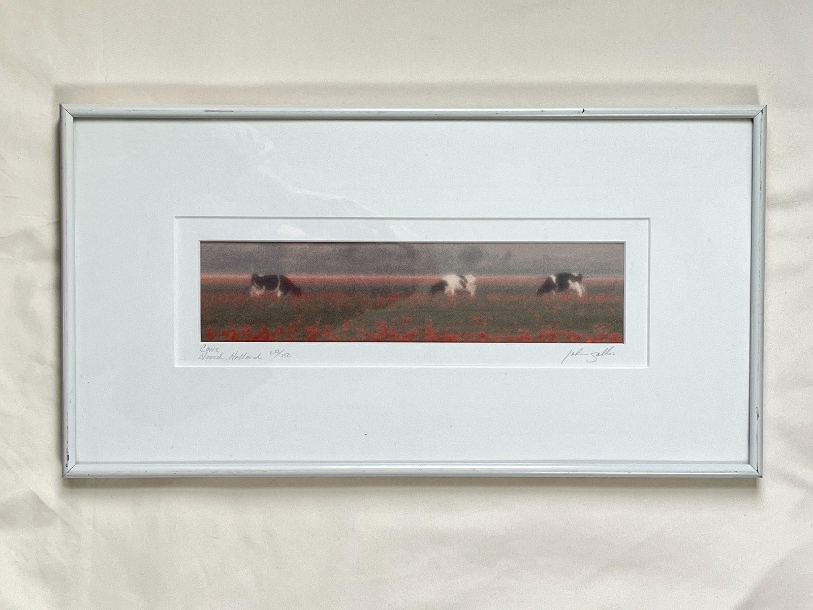 Vintage John Galbo Signed NOORD HOLLAND Panoramic Cow Pasture Art Framed Matted