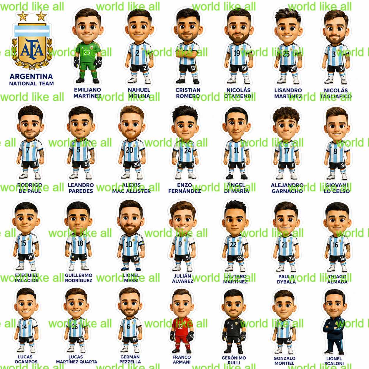 Argentina Football Stickers Sheet Kids Adults | Cute 3D Cartoon Digital Download