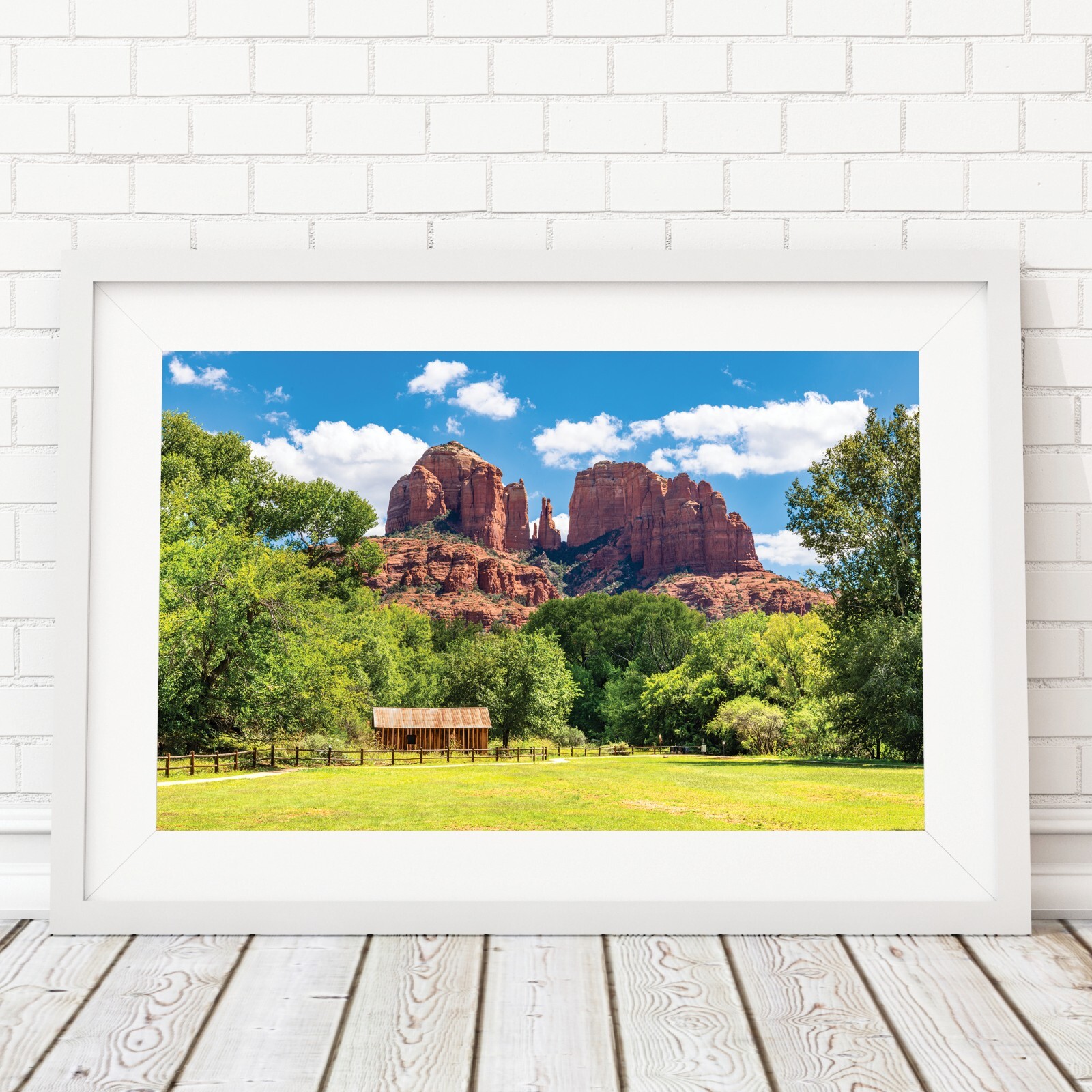 Cathedral Rock, Sedona Arizona Landscape Photo, Water Wheel and Barn, AZ Print
