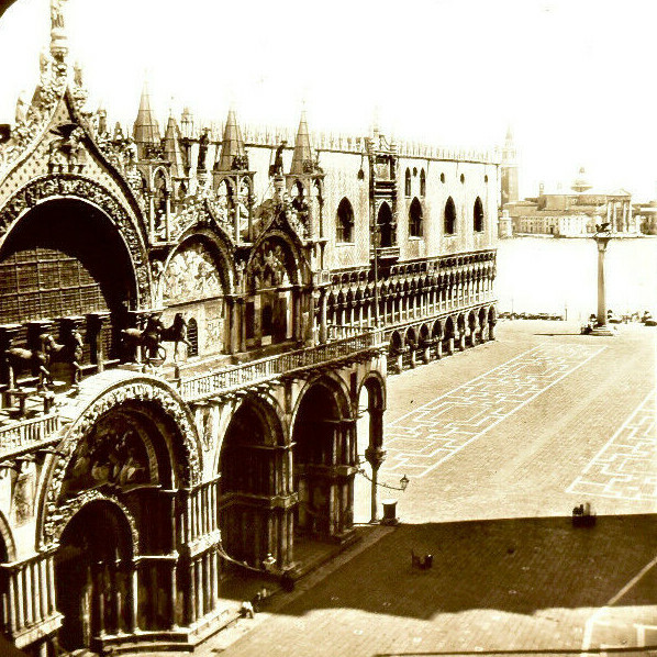 Stereoscopic Glass View, 8.5 x 17cm, Saint Mark, Venice, Ferrier & Soulier