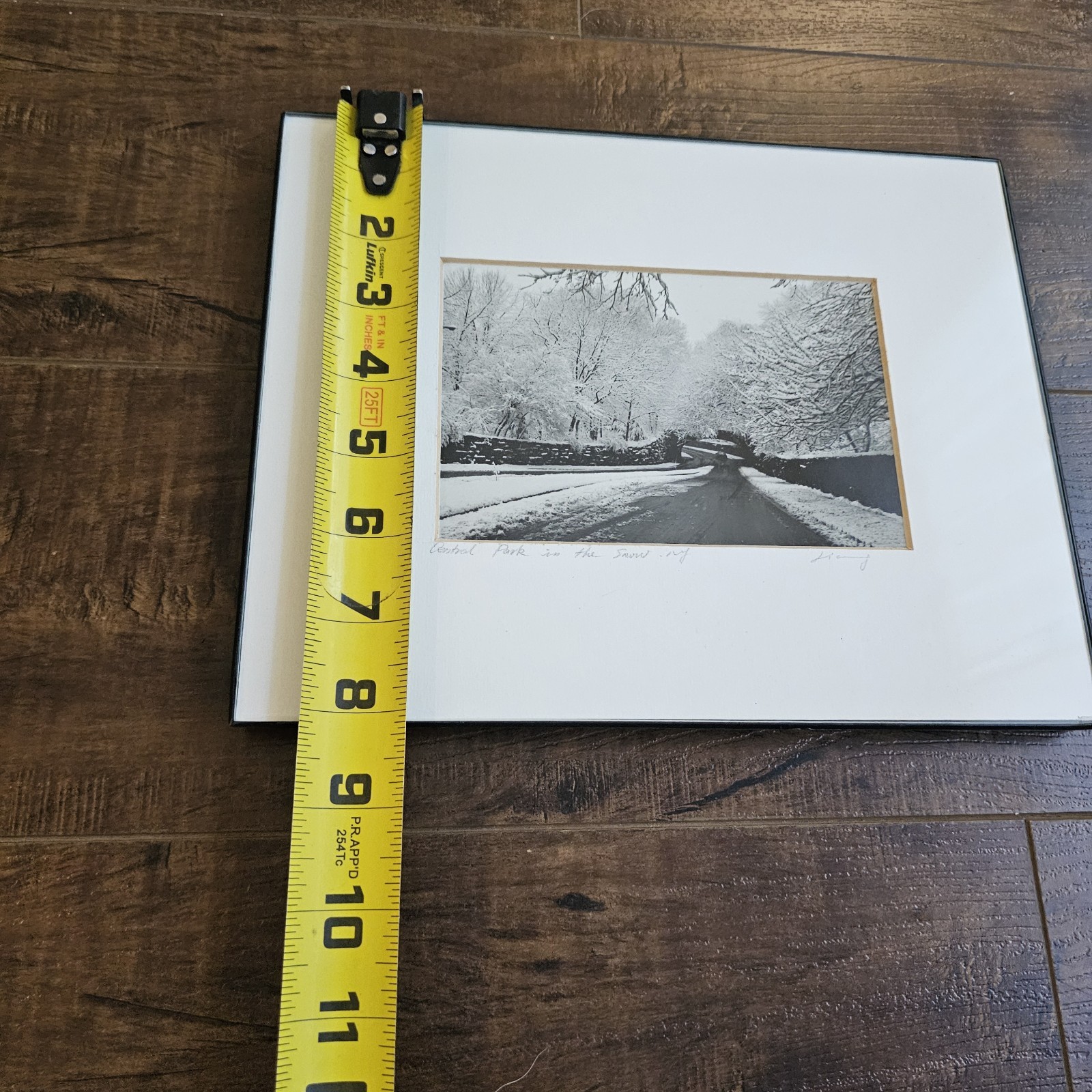 Vintage Photograph Framed Black White Signed CENTRAL PARK , NEW YORK Snow Winter