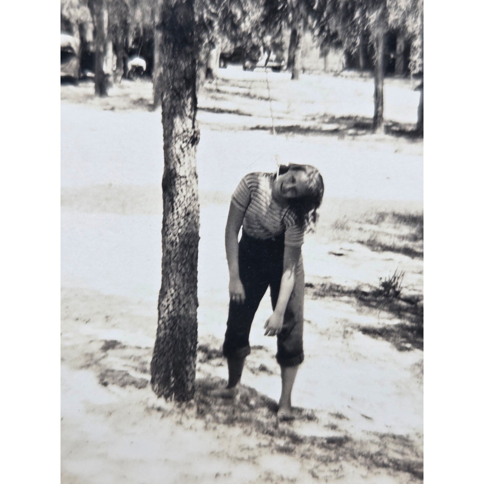 Vintage 1940s Snapshot Girl Pretending Hanging Dark Humor Silver Gelatin Photo