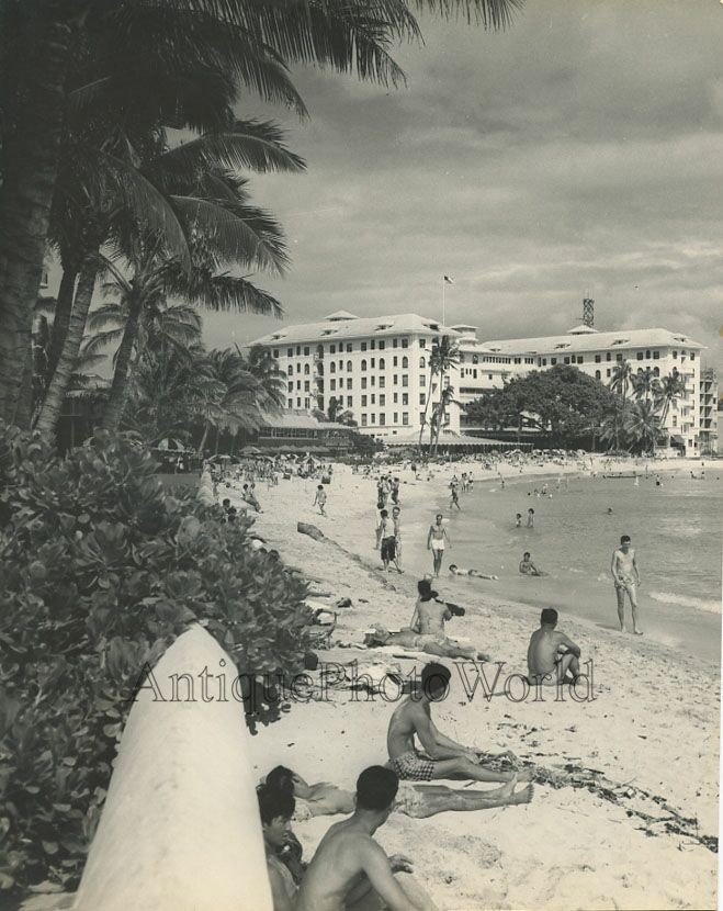 Hawaii Waikiki beach view hotel swimmers antique photo