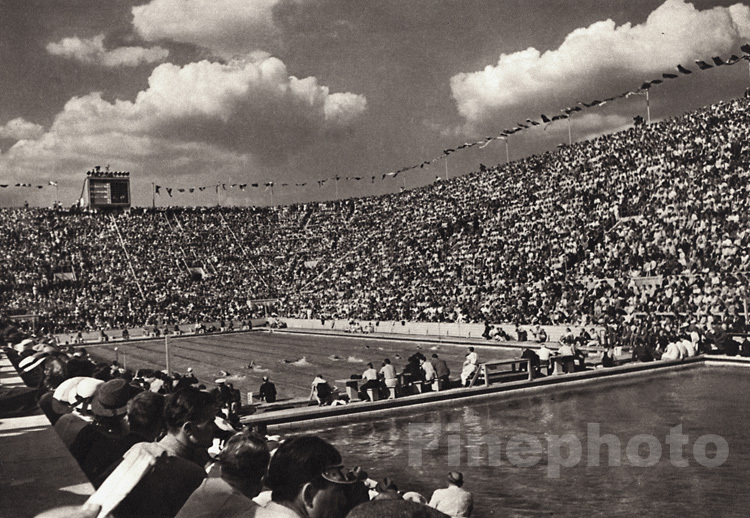 1936 Vintage OLYMPICS Germany SWIMMING Stadium Photo Gravure 11×14 By PAUL WOLFF