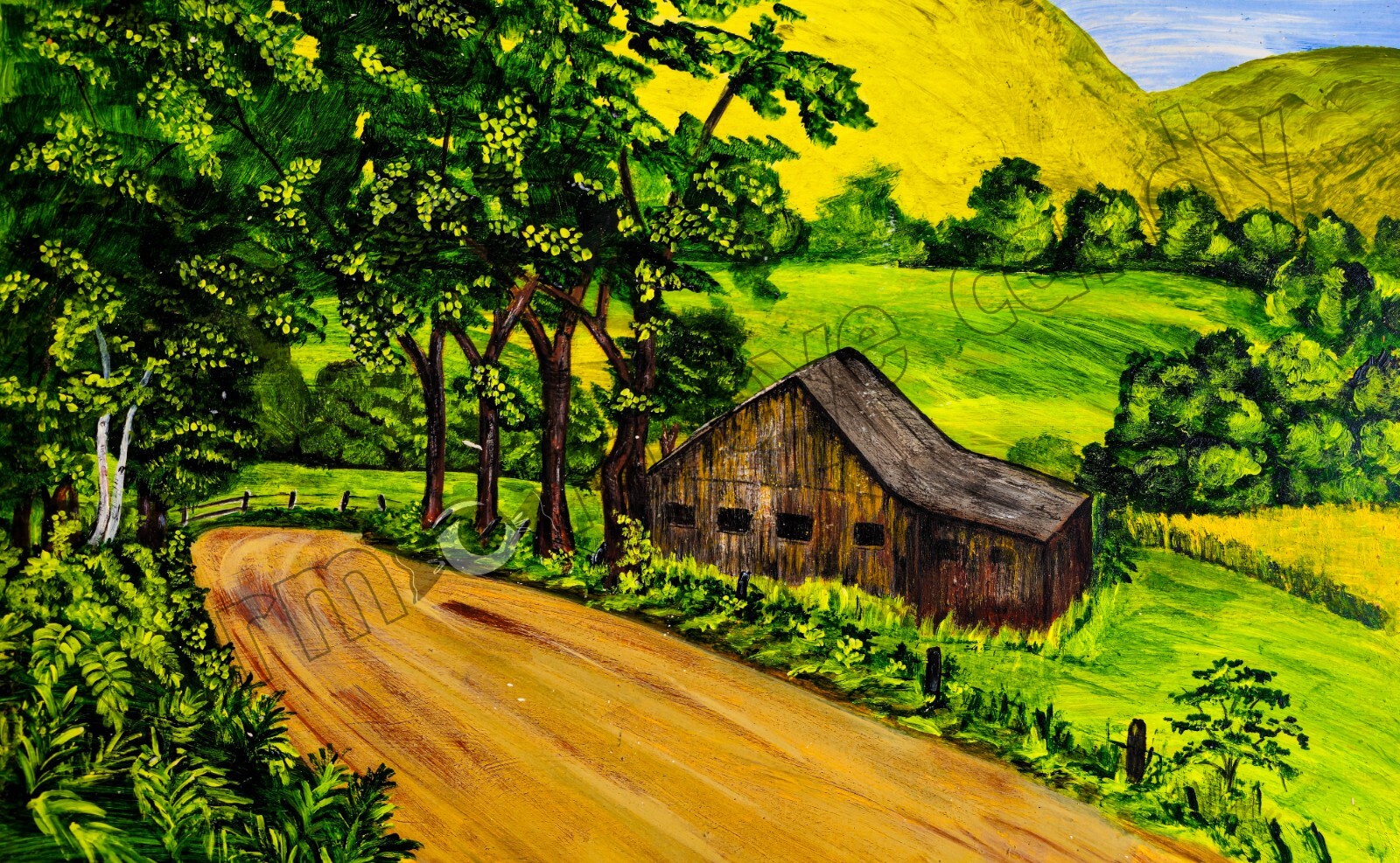 Winding Road Past Old Farmhouse Green Hills Art DIGITAL DOWNLOAD Print at Home