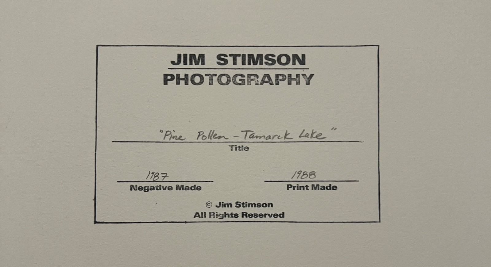 📸 1988 Museum Print Ansel Adams Award Jim Stimson “Pine Pollen Tamarack Lake”
