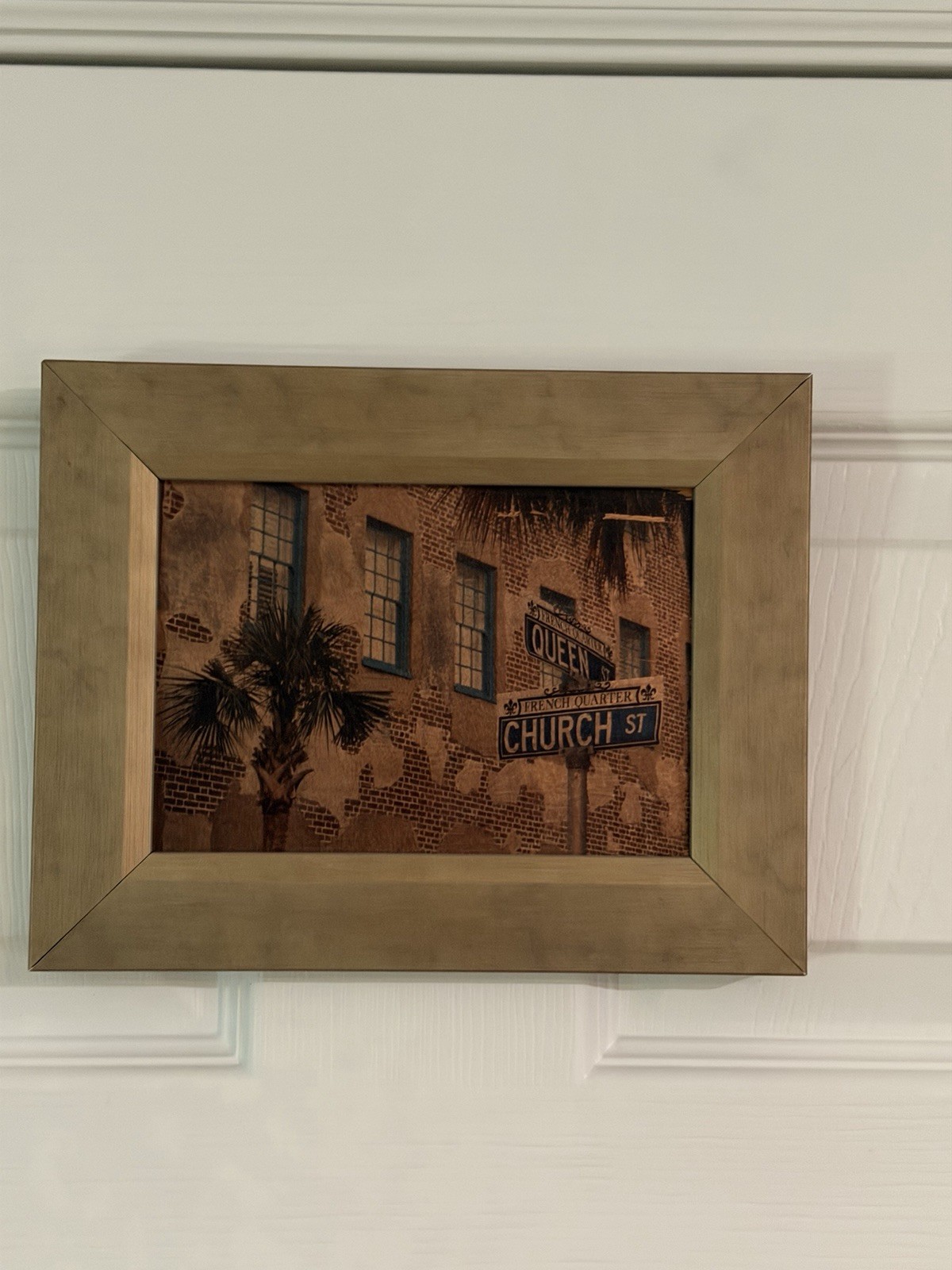 Charleston SC French Quarter Queen & Church St Sepia Photo Custom Framed Art EUC
